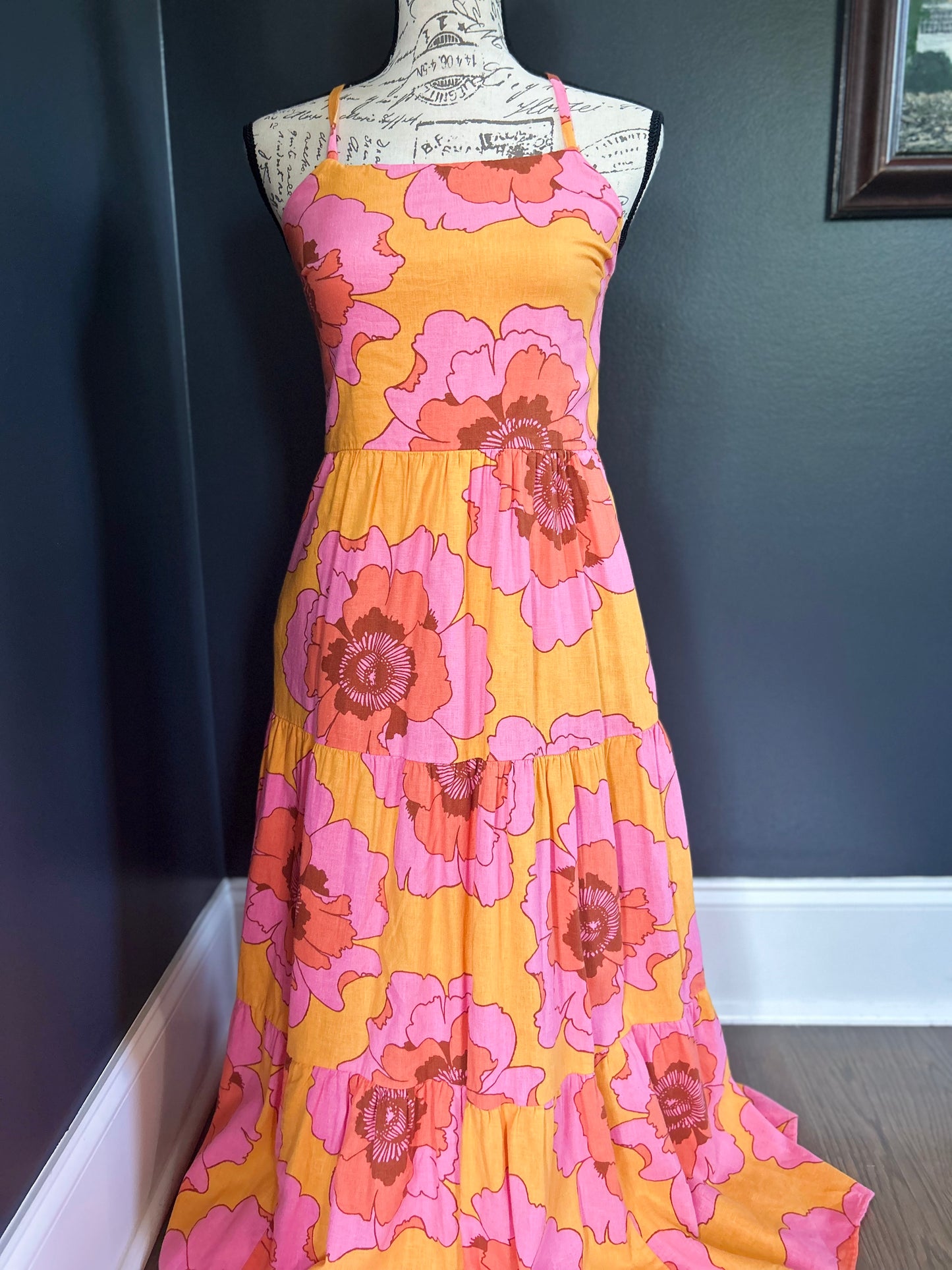 Gap Floral Orange and Pink Maxi Dress