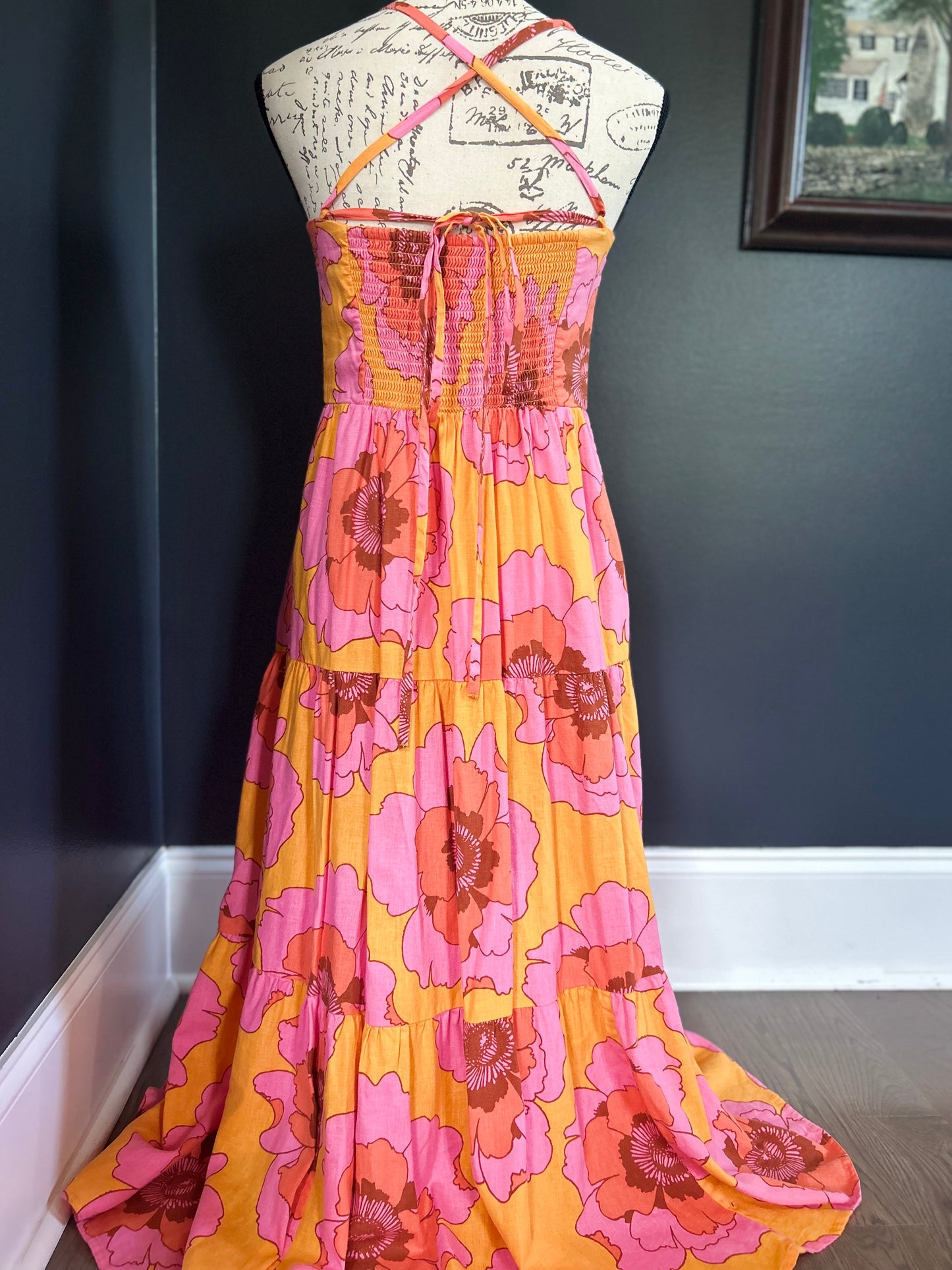 Gap Floral Orange and Pink Maxi Dress