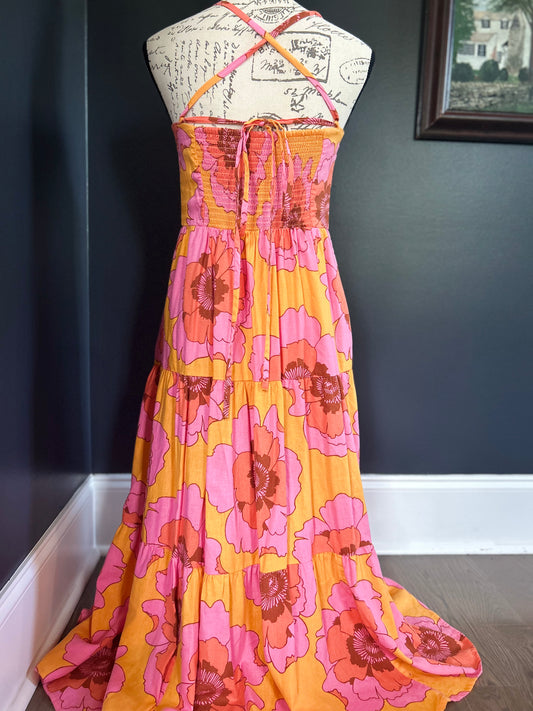 Gap Floral Orange and Pink Maxi Dress